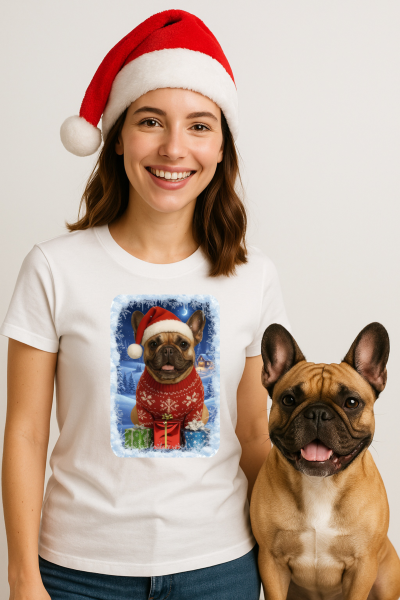 Vánoční tričko s Francouzským buldočkem dámské